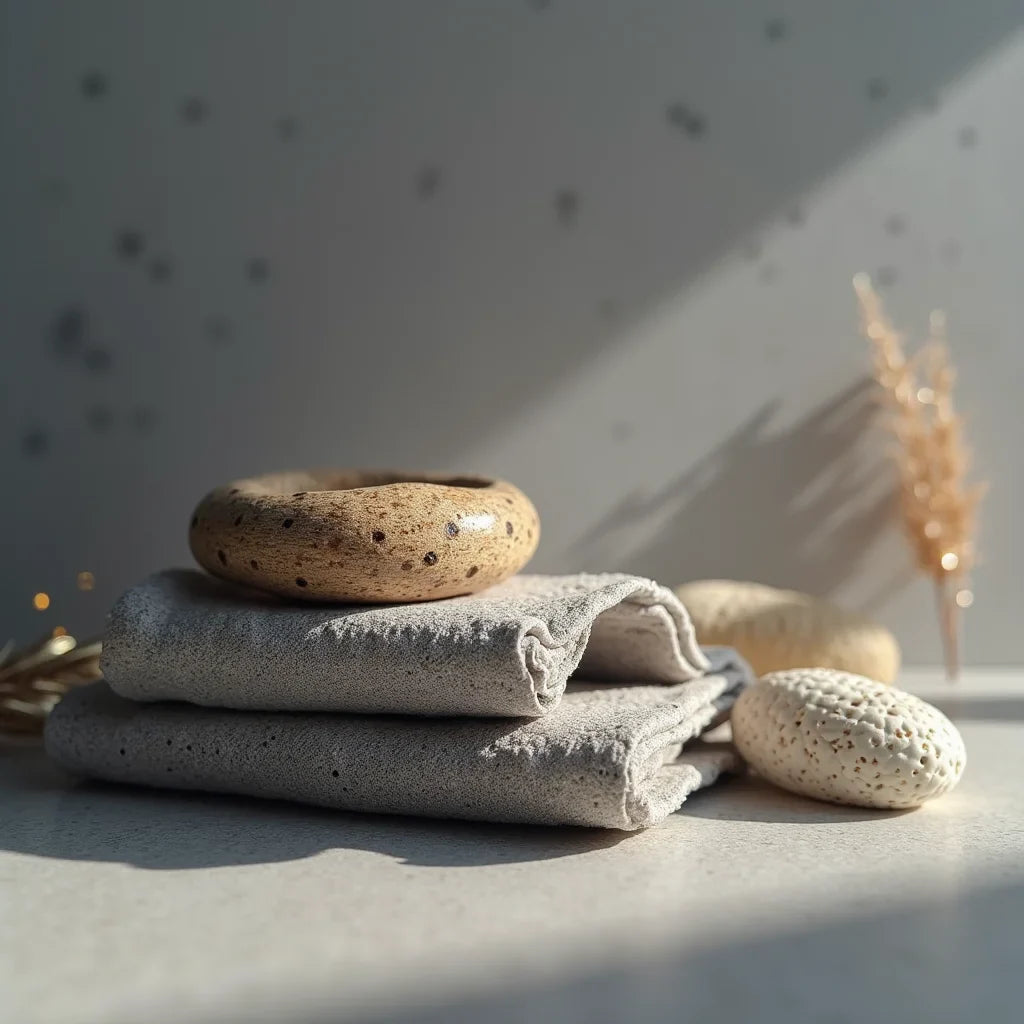 Naturlig træarmbånd på tekstil med dekorative sten, stilfulde accessories i sollys