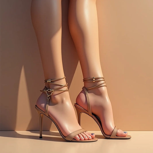 Stilfulde beige stiletter med ankelrem, moderne sko til kvinder, fashion accessories