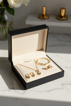 4 Dele Smykkesæt - Ring, Halskæde, Armbånd & Øreringe i Vanddråbe Design