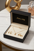 4 Dele Smykkesæt - Ring, Halskæde, Armbånd & Øreringe i Vanddråbe Design