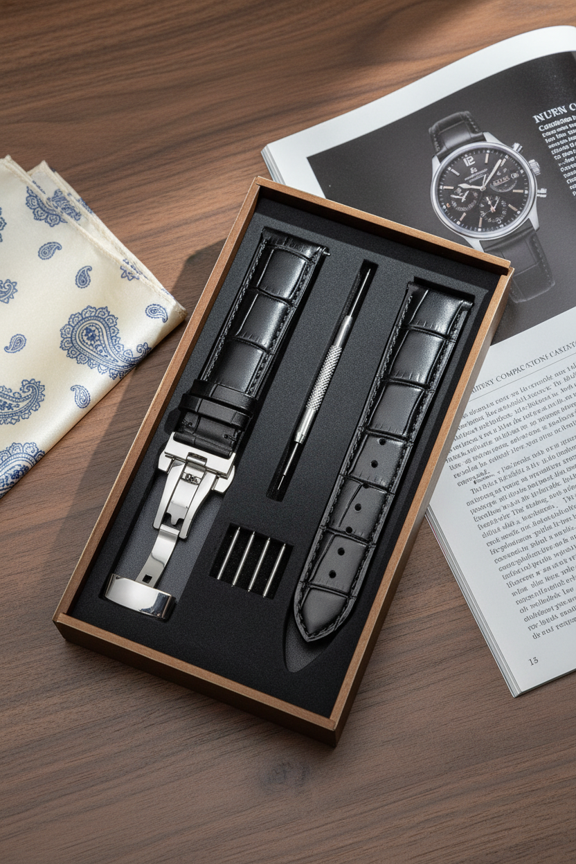 Læder Urrem med Træboks - Ægte Læder 18mm 20mm 22mm Sommerfuglespænde