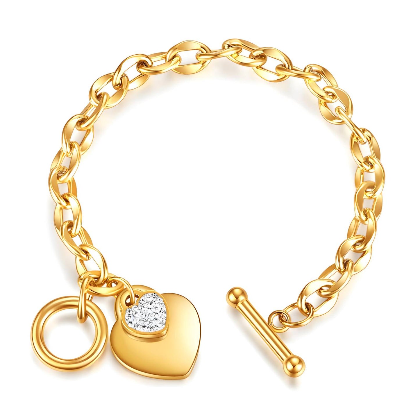 Guldbelagt hjerte link armbånd med cubic zirconia sten