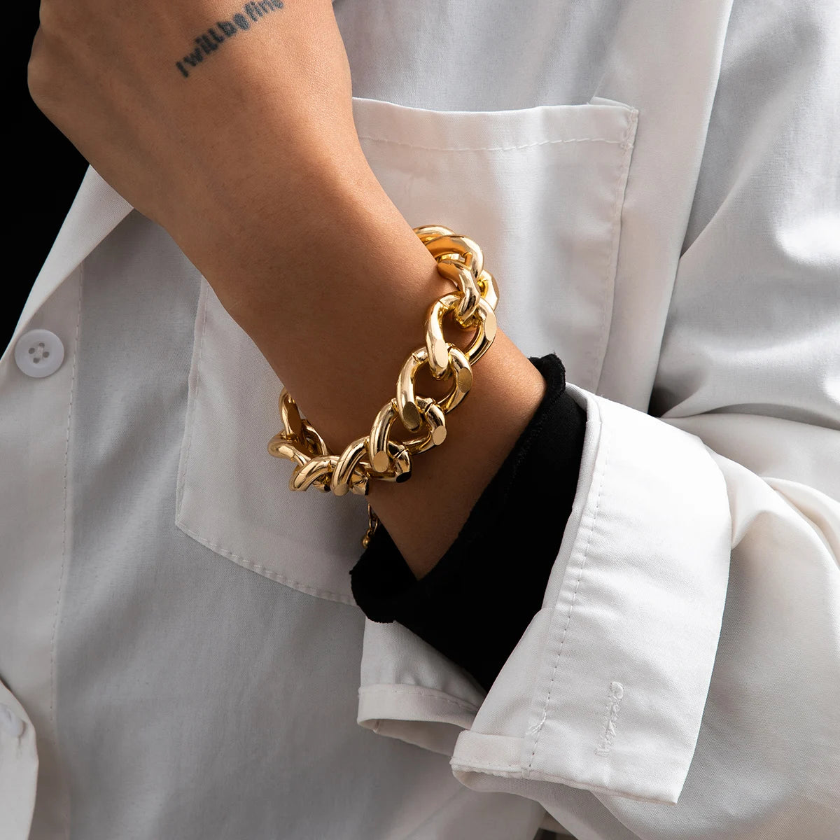 Punk Miami Cuban Armbånd - Retro Hip Hop Guld Aluminium