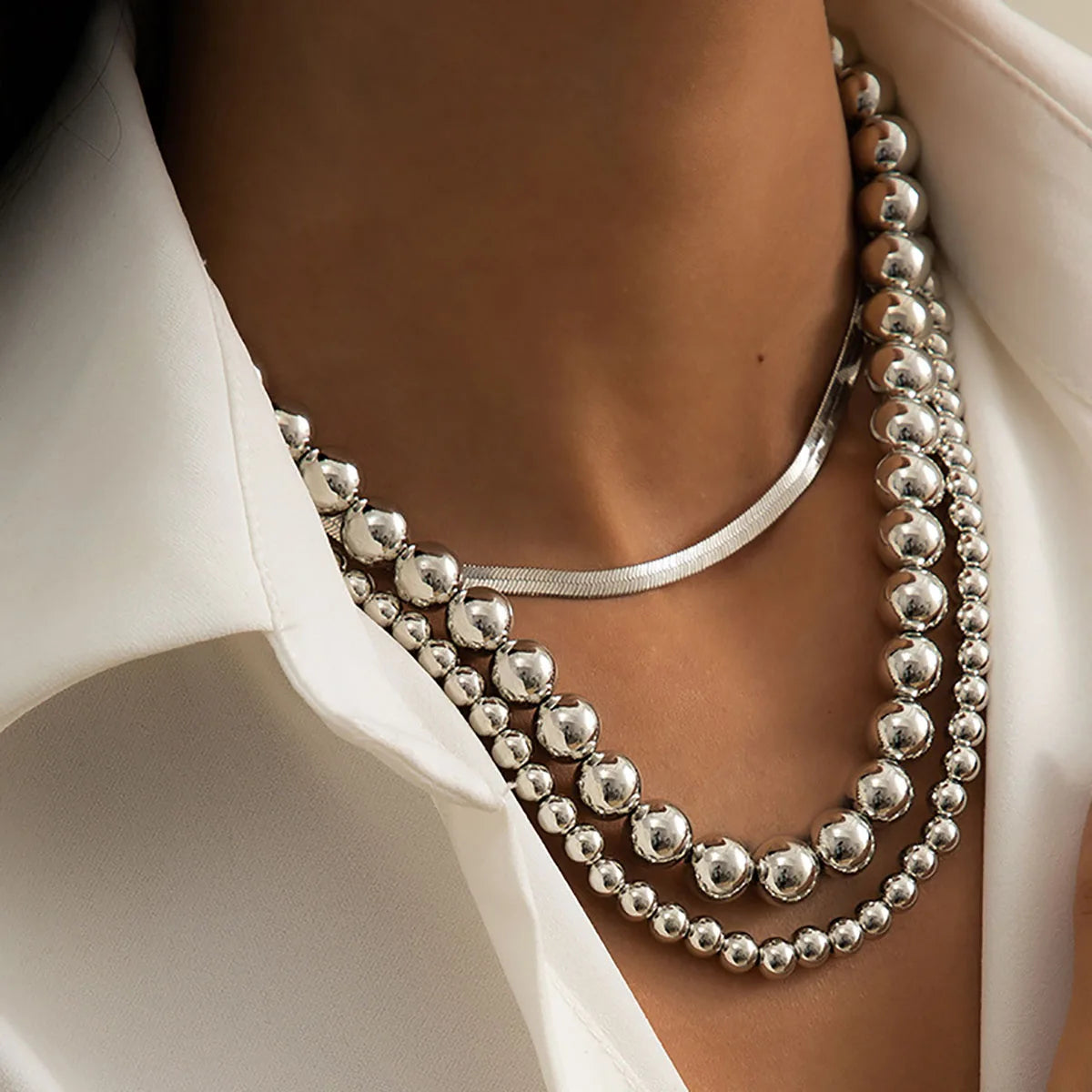 Vintage Flad Slangekæde Halskæde - Flerlag Akryl Perler Guld