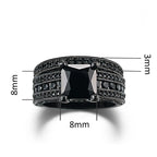 Par-Ringe Sæt - Sort Zirkon Forlovelsesring & Rustfrit Stål Vielsesring