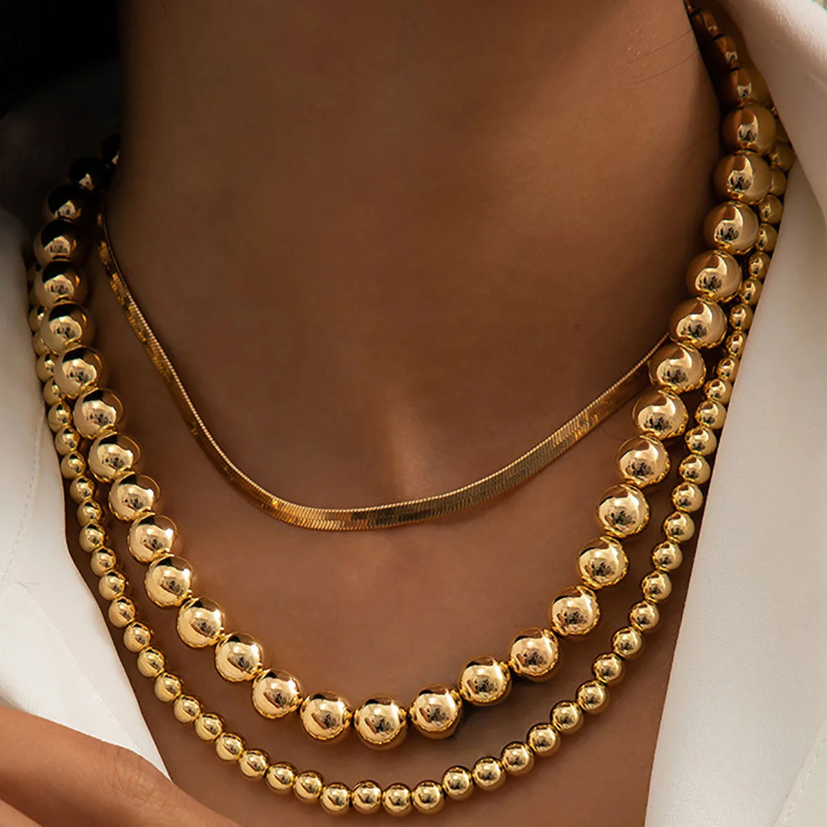 Vintage Flad Slangekæde Halskæde - Flerlag Akryl Perler Guld