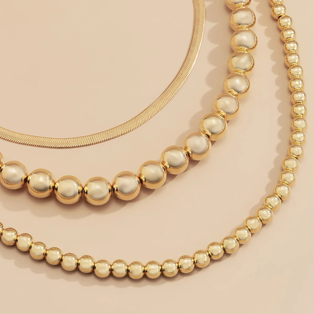 Vintage Flad Slangekæde Halskæde - Flerlag Akryl Perler Guld