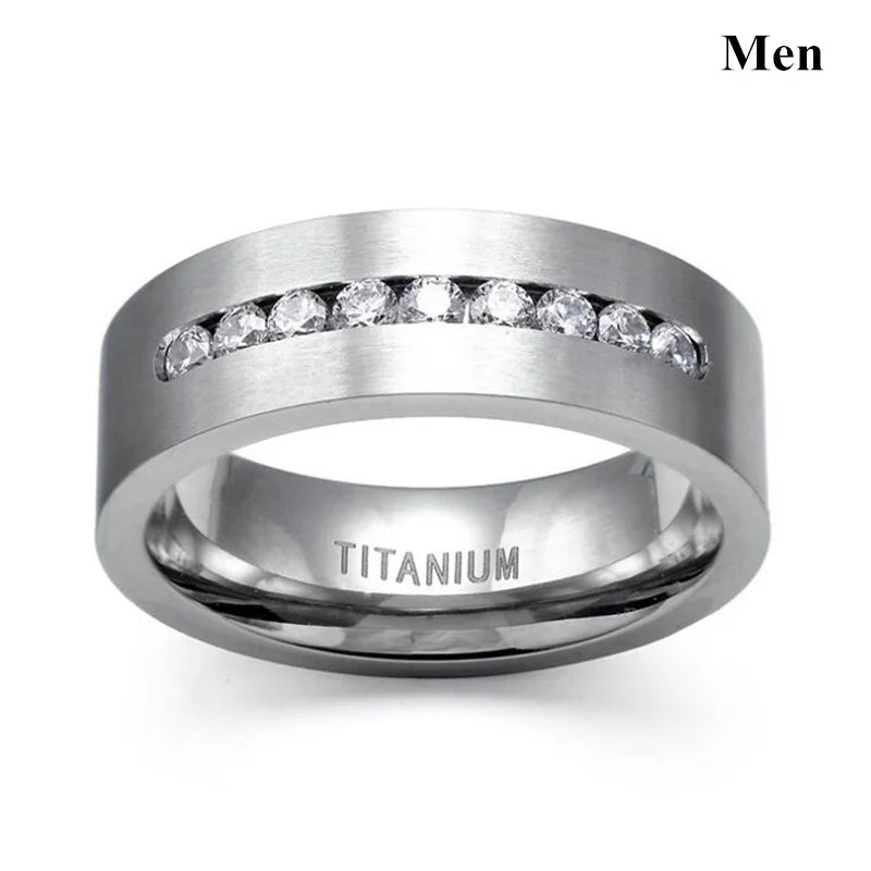 Elegant Par-Ringsæt - Rustfrit Stål CZ Ring til Mænd & Kvadratsleben Krystal Ring til Kvinder