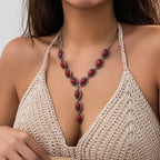 Retro Turkis Y-Halskæde - Flerfarvede Perler med Kvast