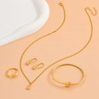 4 Dele Smykkesæt - Ring, Halskæde, Armbånd & Øreringe i Vanddråbe Design