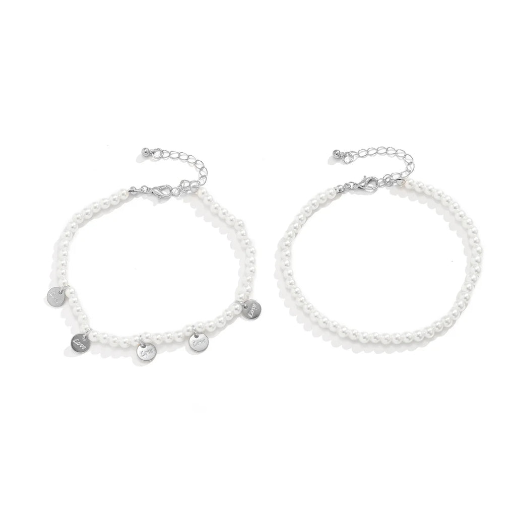 Vintage Rund LOVE Ankelbånd - Flerlagsperler i Guld