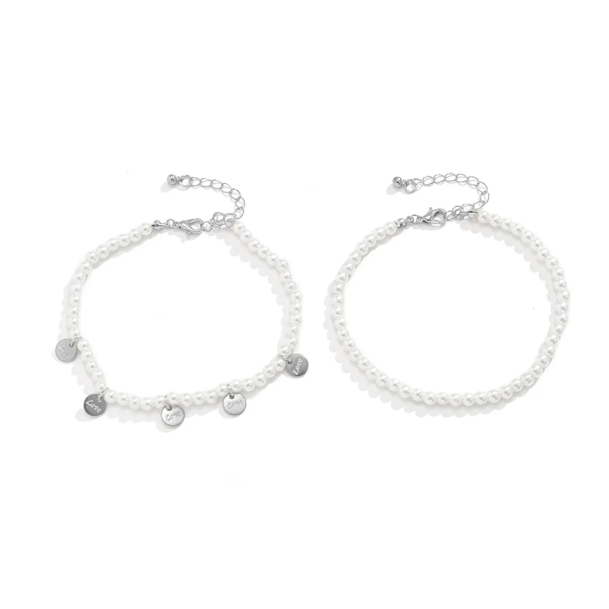 Vintage Rund LOVE Ankelbånd - Flerlagsperler i Guld