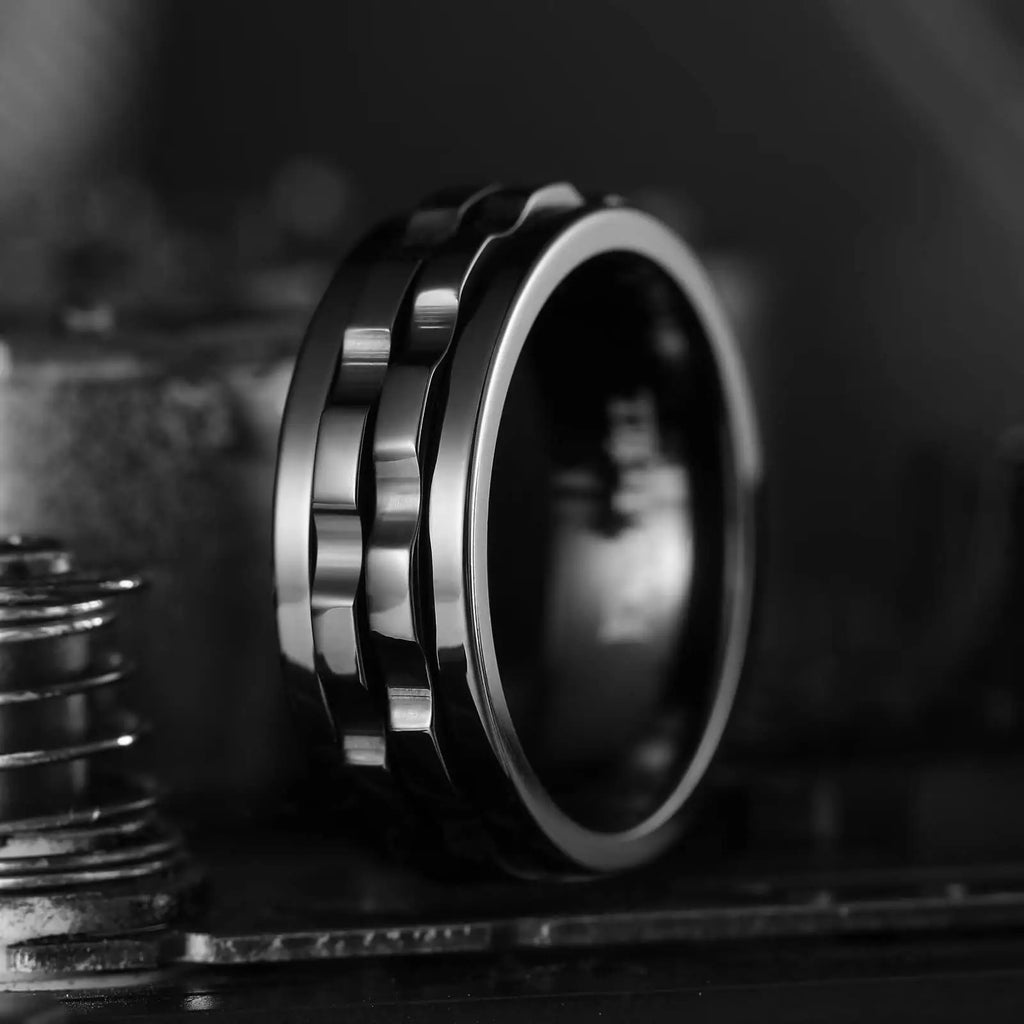 Gear Spinner Ring - Roterende Fidget Ring i Titanium Stål til Mænd