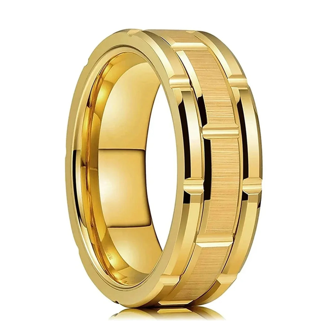 8mm Vielsesring i Rustfrit Stål - Matteret Ring med Facetteret Kant