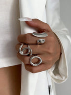 3 Stk. Retro Punk Ringsæt - Asymmetrisk Geometrisk Design til Kvinder