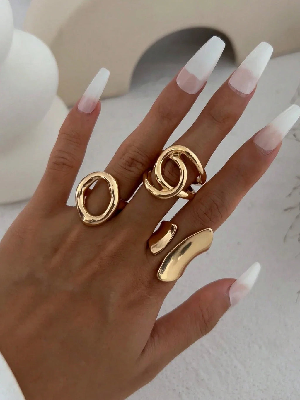 3 Stk. Retro Punk Ringsæt - Asymmetrisk Geometrisk Design til Kvinder