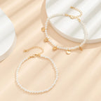 Vintage Rund LOVE Ankelbånd - Flerlagsperler i Guld