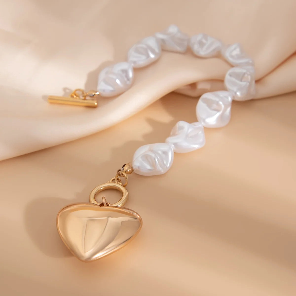 Retro Overdrevet Hjerte Halskæde - Kort Perle Bryllup Smykke