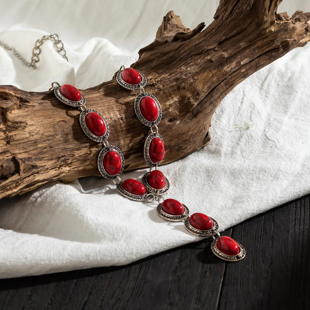 Retro Turkis Y-Halskæde - Flerfarvede Perler med Kvast