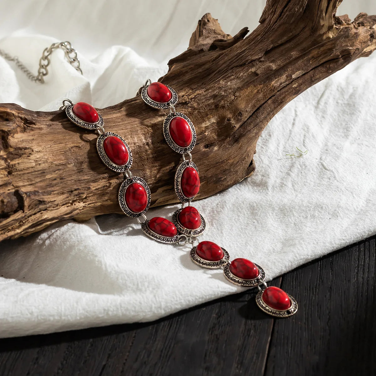 Retro Turkis Y-Halskæde - Flerfarvede Perler med Kvast