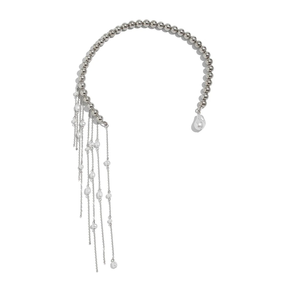 Retro Perle Halskæde - Uregelmæssig Kvast Vedhæng i Sølv