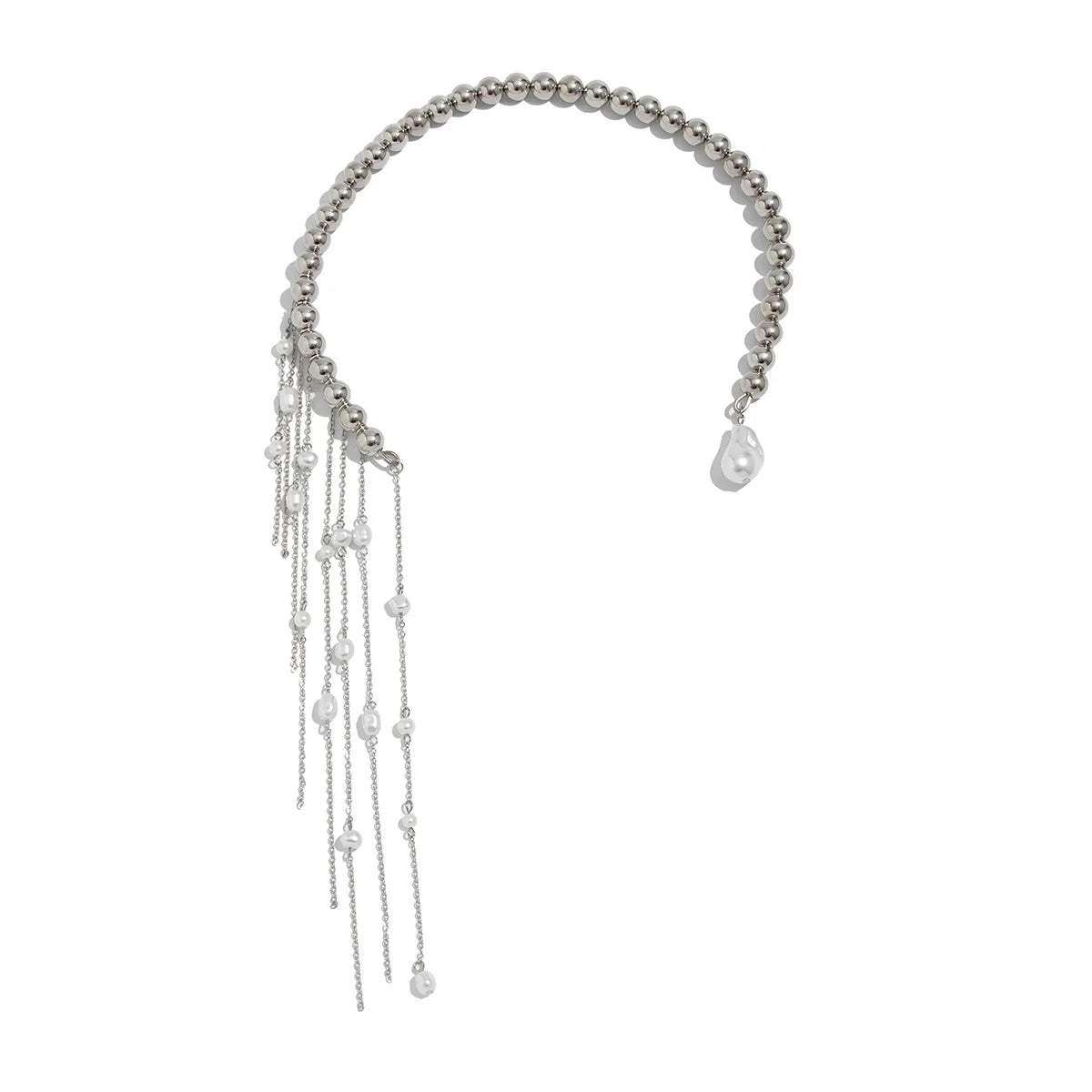 Retro Perle Halskæde - Uregelmæssig Kvast Vedhæng i Sølv