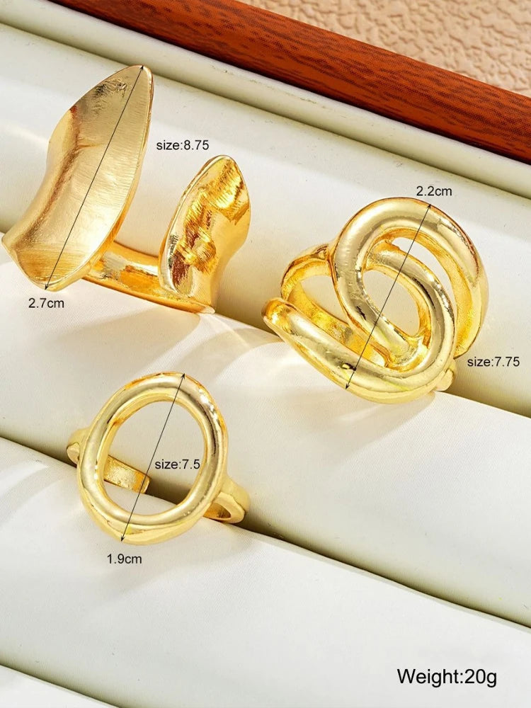 3 Stk. Retro Punk Ringsæt - Asymmetrisk Geometrisk Design til Kvinder