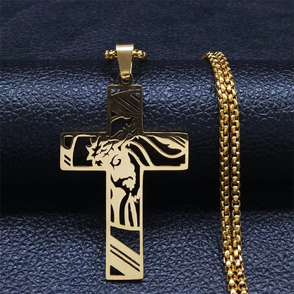 Elegant gylden kors halskæde med Jesus-motiv, trendy smykke til herre og dame