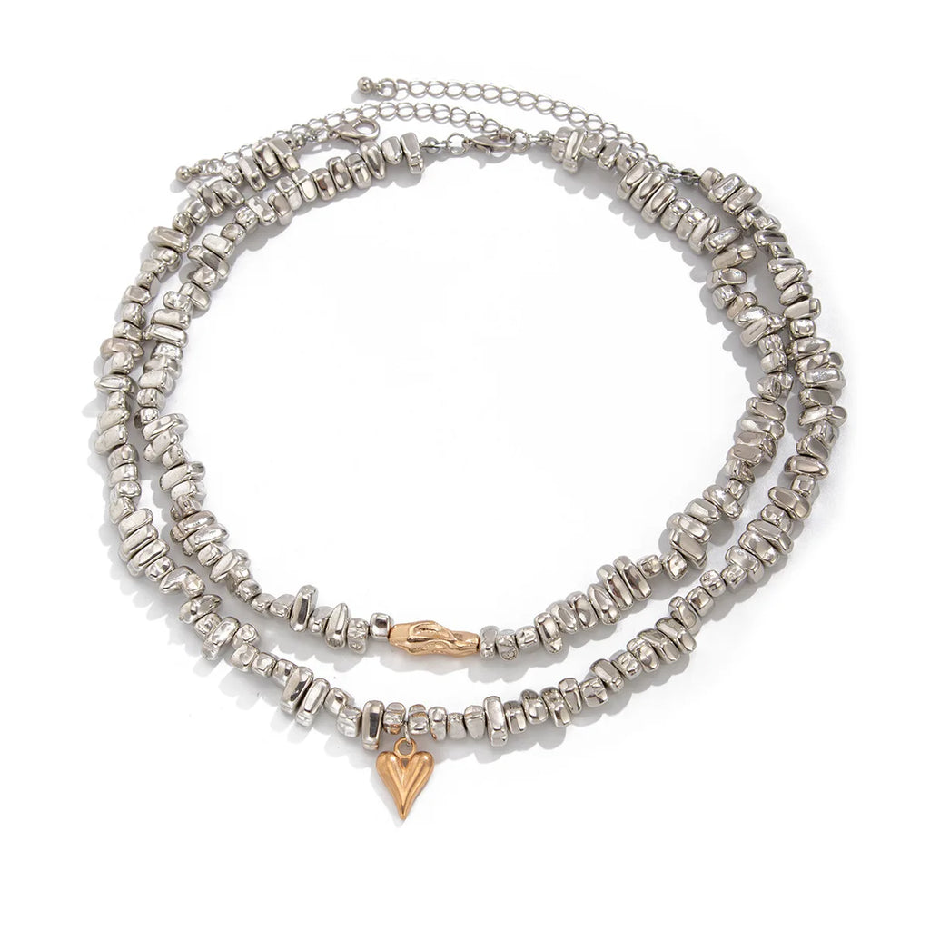 Retro Hjerte Halskæde - Flerlagsperler i Uregelmæssig Stil