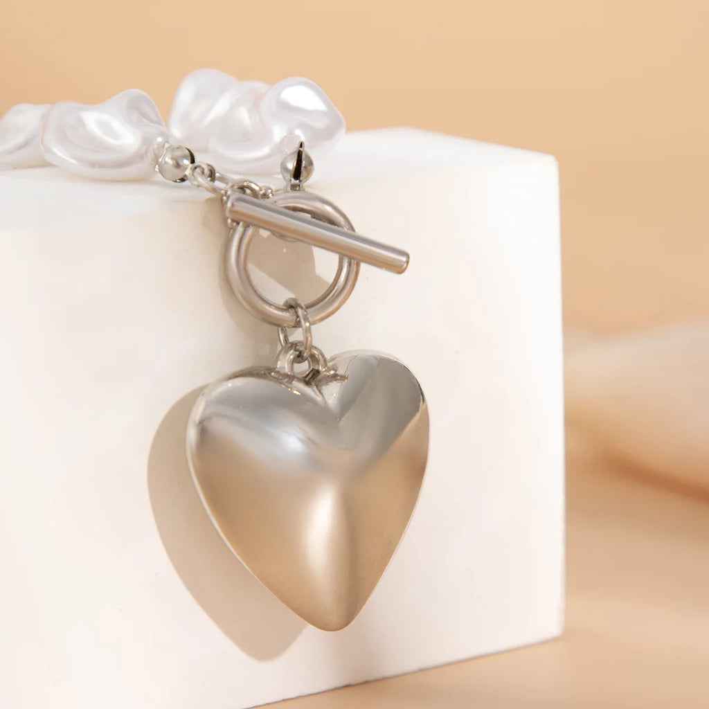 Retro Overdrevet Hjerte Halskæde - Kort Perle Bryllup Smykke