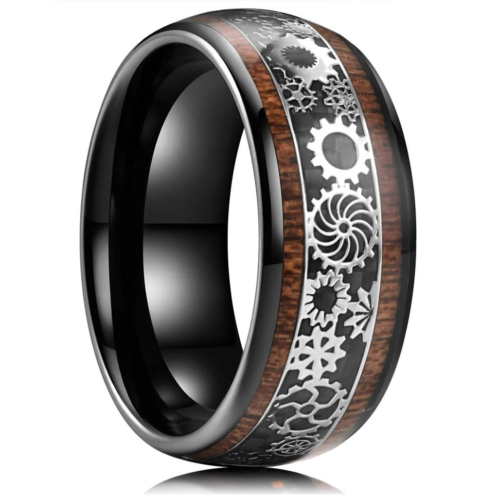 8mm Vielsesring i Rustfrit Stål - Matteret Ring med Facetteret Kant