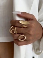 3 Stk. Retro Punk Ringsæt - Asymmetrisk Geometrisk Design til Kvinder
