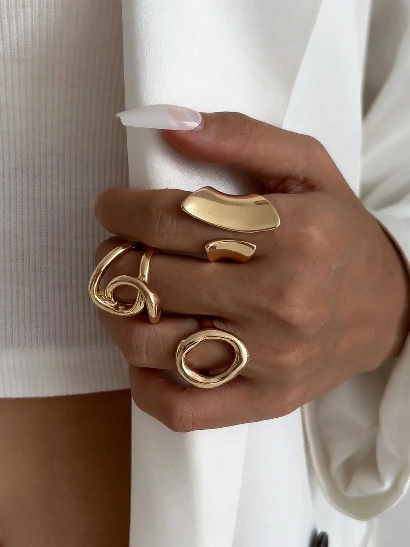 3 Stk. Retro Punk Ringsæt - Asymmetrisk Geometrisk Design til Kvinder