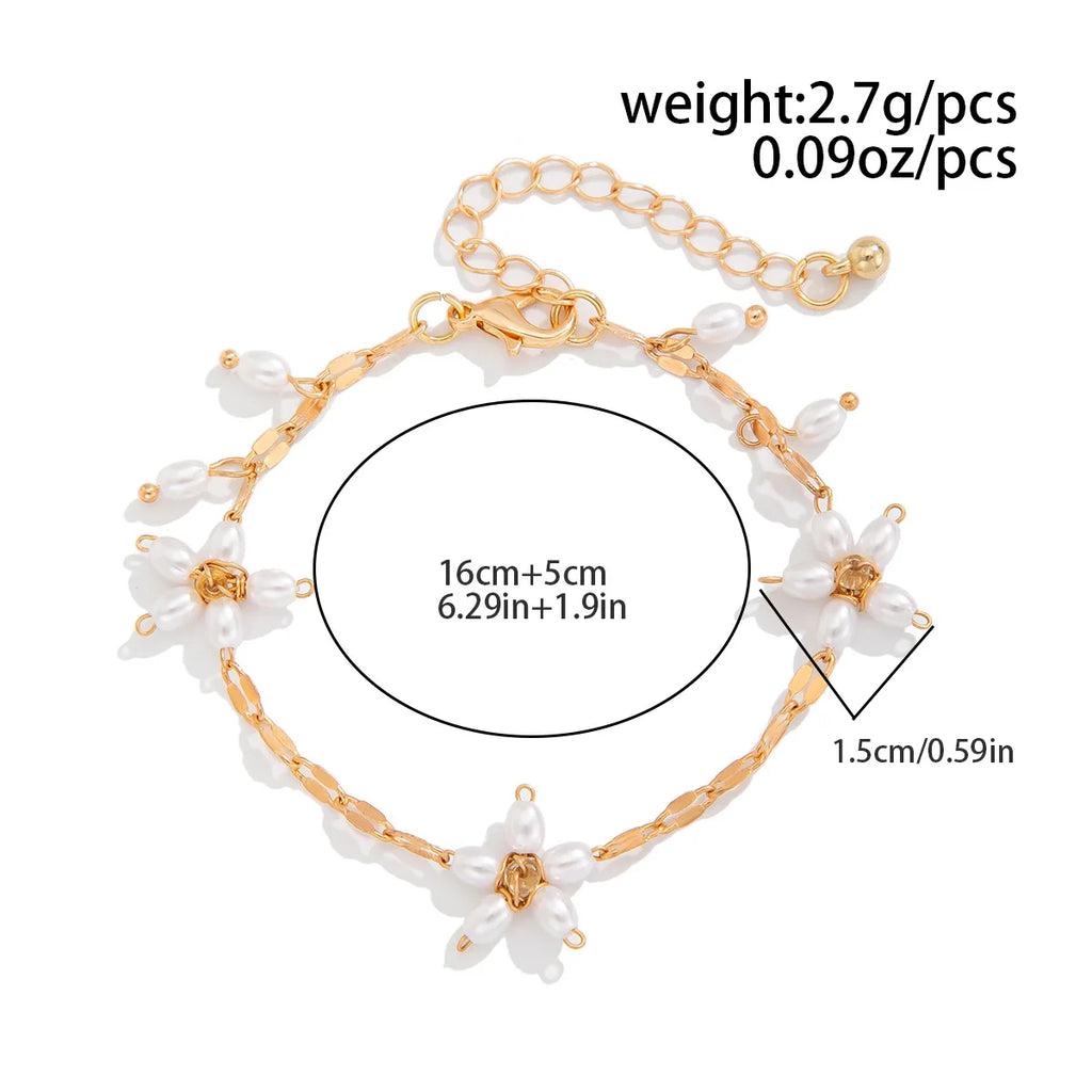 Boho Perle Armbånd - Håndvævet Blomster Design i Guld