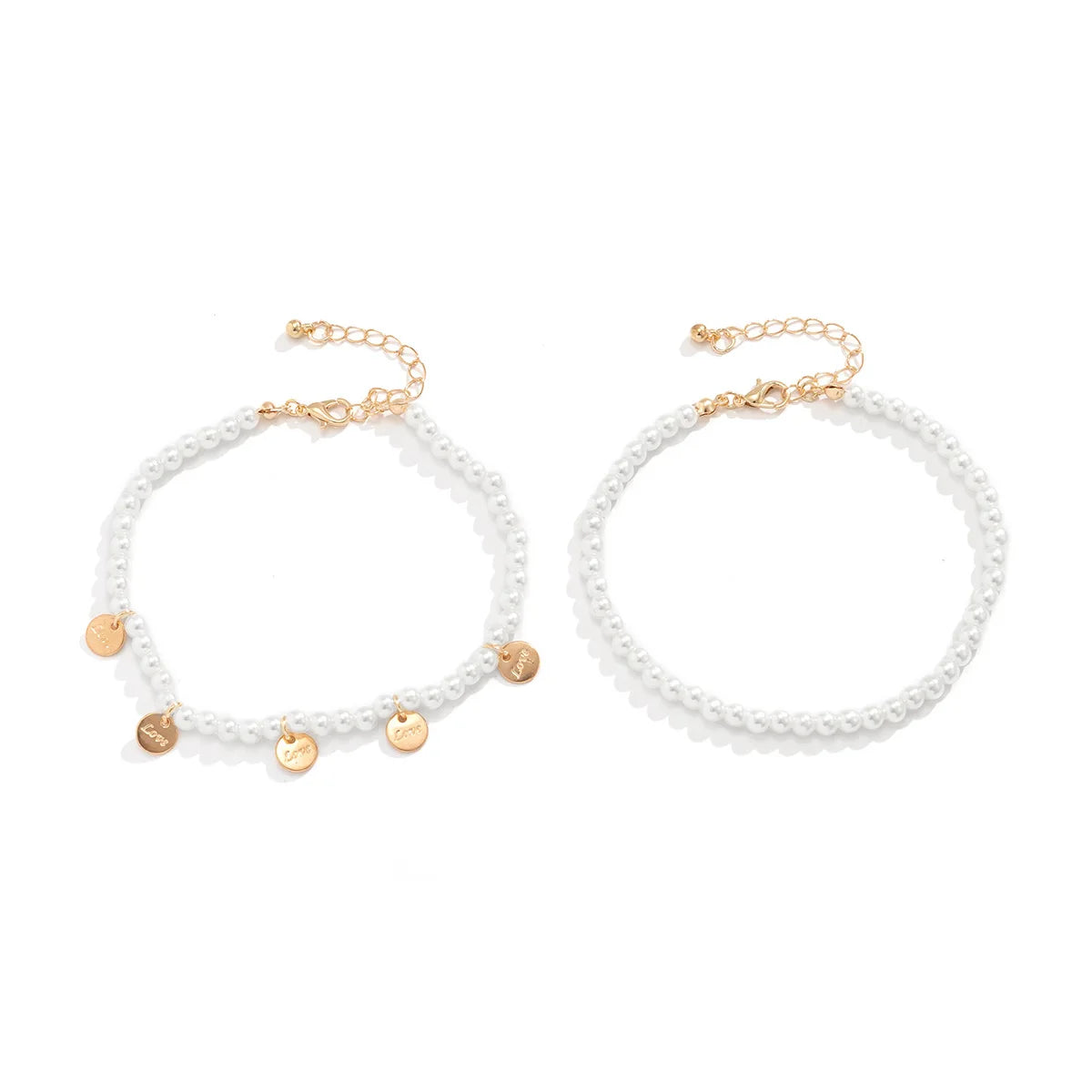 Vintage Rund LOVE Ankelbånd - Flerlagsperler i Guld