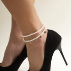 Vintage Rund LOVE Ankelbånd - Flerlagsperler i Guld