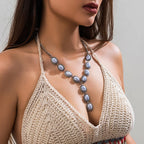 Retro Turkis Y-Halskæde - Flerfarvede Perler med Kvast