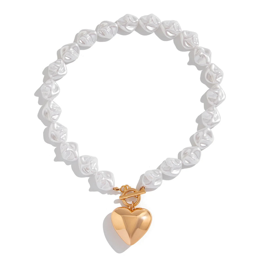 Retro Overdrevet Hjerte Halskæde - Kort Perle Bryllup Smykke