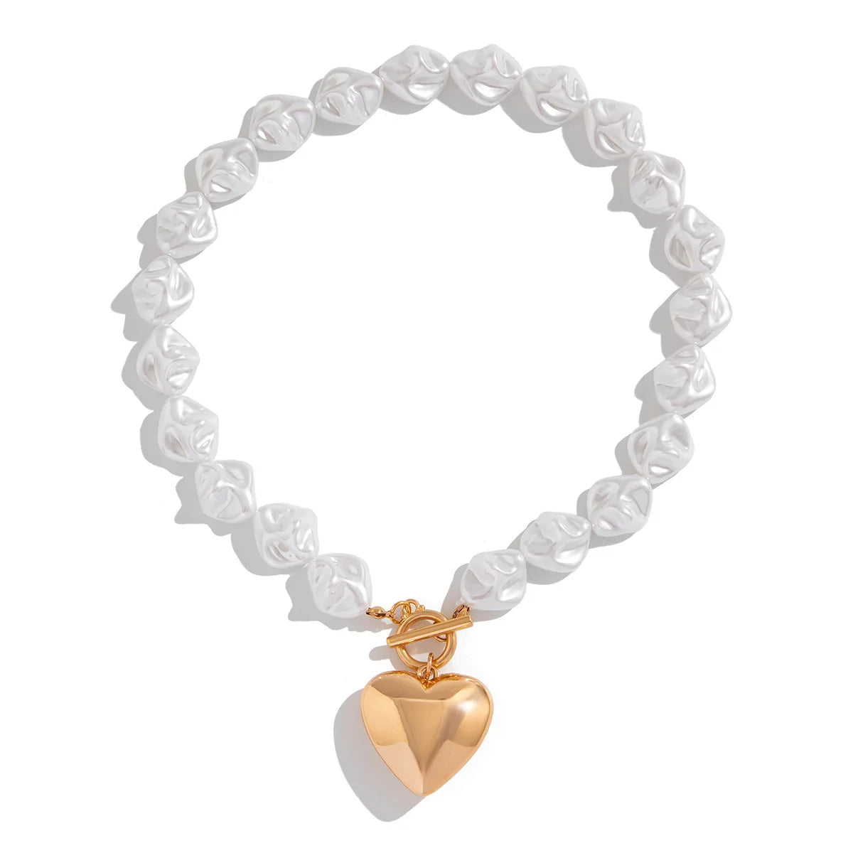 Retro Overdrevet Hjerte Halskæde - Kort Perle Bryllup Smykke