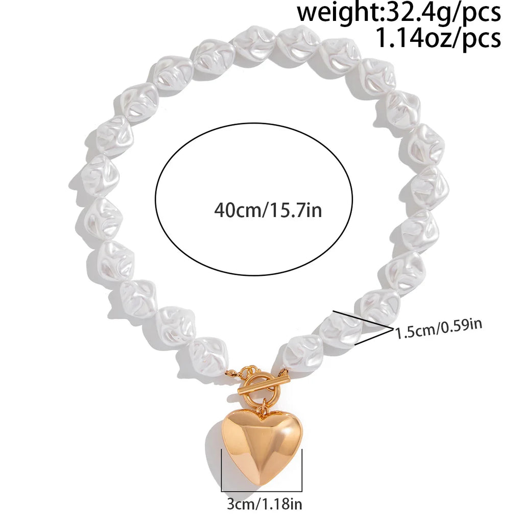 Retro Overdrevet Hjerte Halskæde - Kort Perle Bryllup Smykke