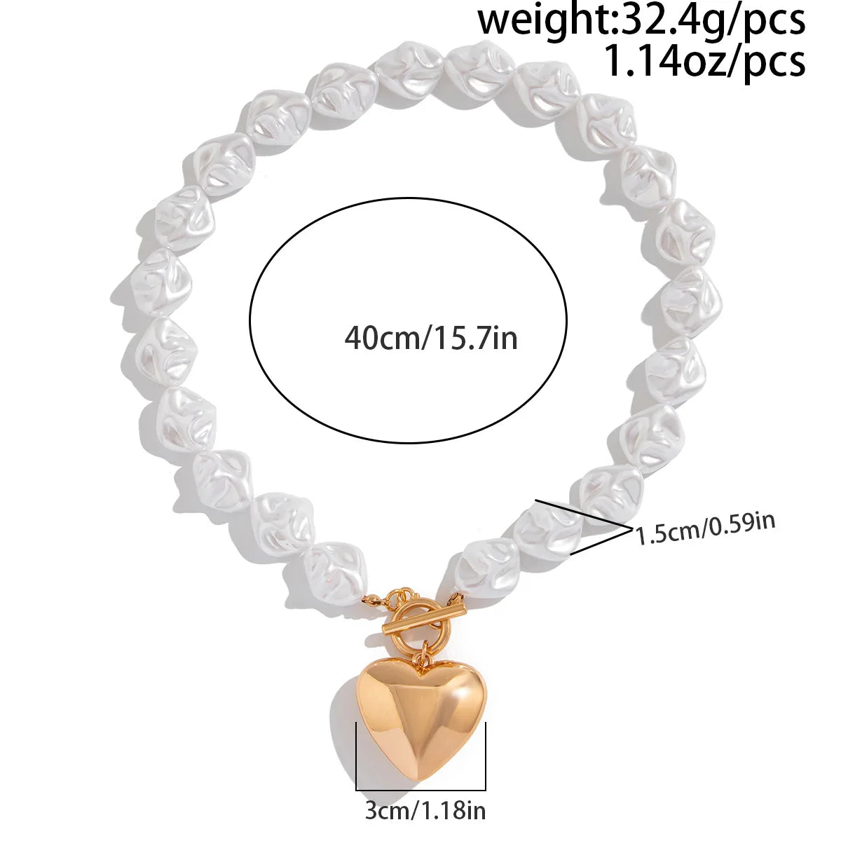 Retro Overdrevet Hjerte Halskæde - Kort Perle Bryllup Smykke