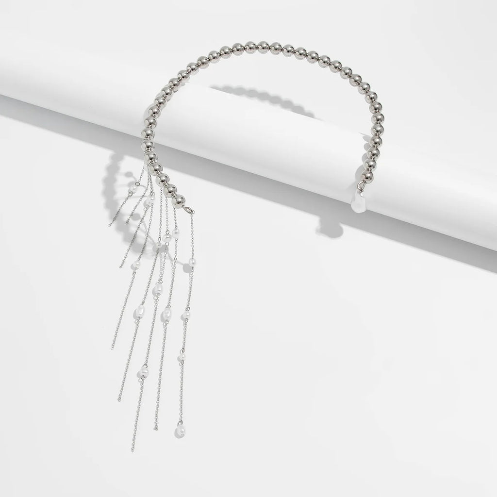 Retro Perle Halskæde - Uregelmæssig Kvast Vedhæng i Sølv