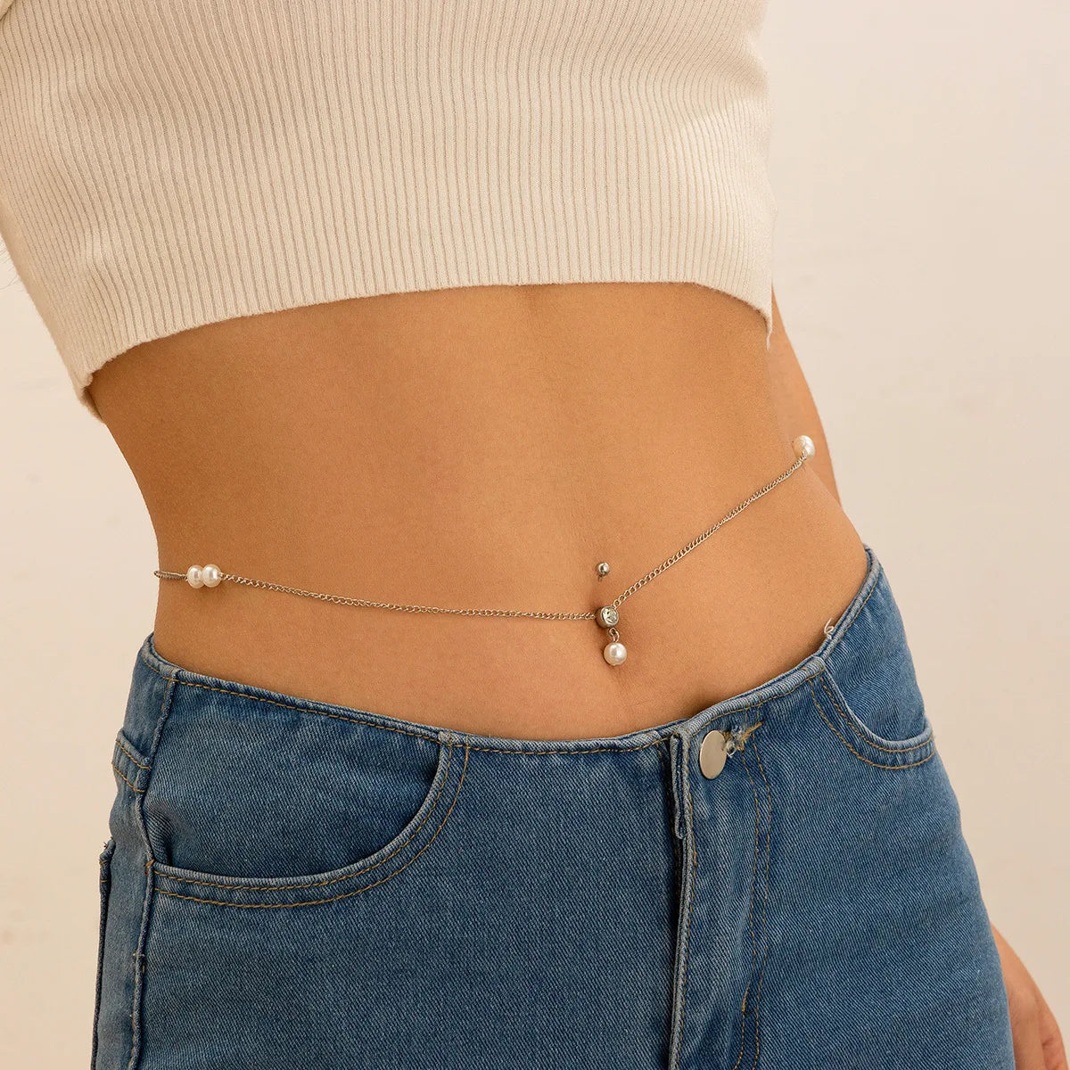 Boho Perle Taljekæde - Retro Navlepiercing Guld Kropskæde