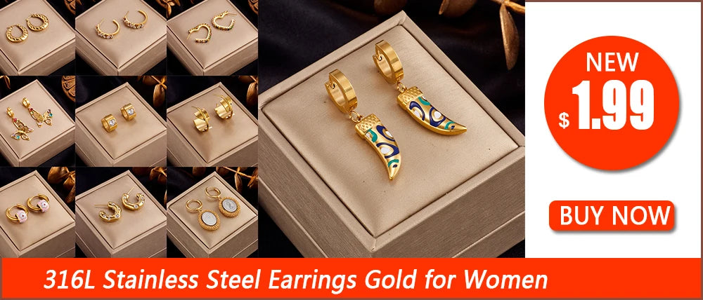 Fjer Øreringe i Guldfarvet 316L Rustfrit Stål - Elegante Pendant til Kvinder