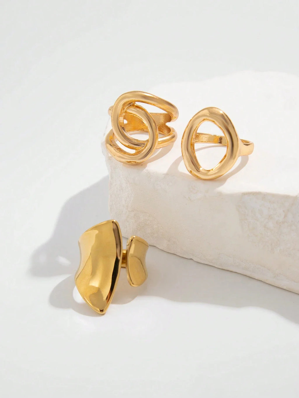 3 Stk. Retro Punk Ringsæt - Asymmetrisk Geometrisk Design til Kvinder