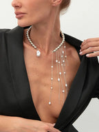 Retro Perle Halskæde - Uregelmæssig Kvast Vedhæng i Sølv