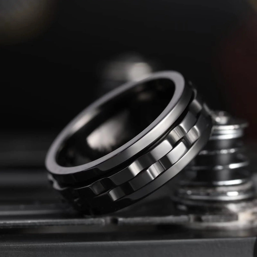 Gear Spinner Ring - Roterende Fidget Ring i Titanium Stål til Mænd