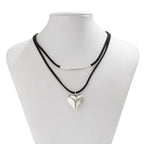 Retro Hjerte Halskæde - Flerlag Sort Reb Choker