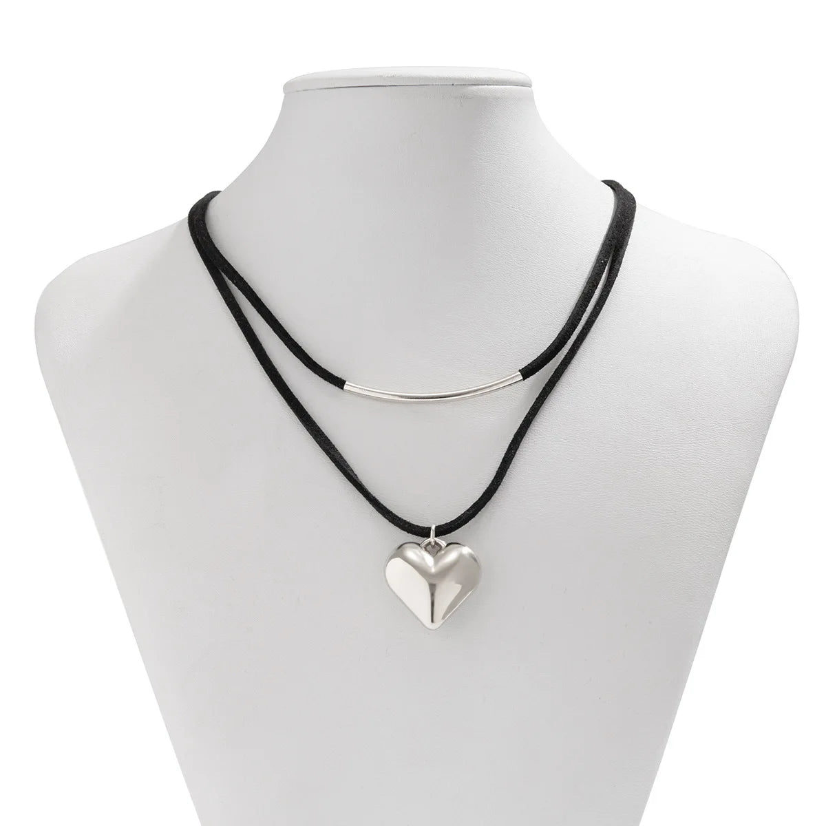 Retro Hjerte Halskæde - Flerlag Sort Reb Choker